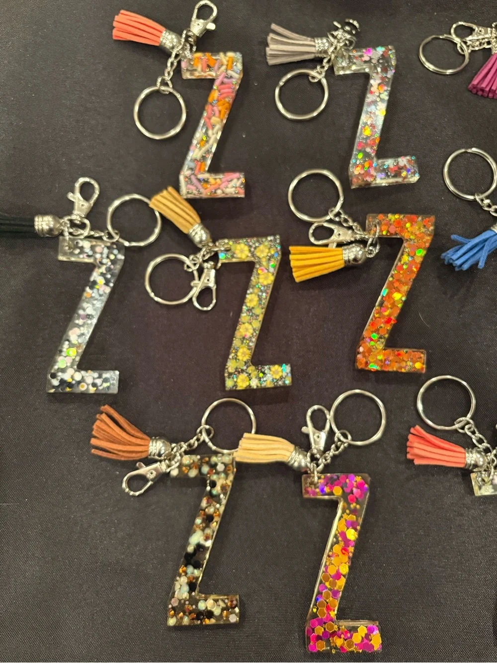 Glitter Z-Shaped Keychain with Tassel - Assorted Colors Available